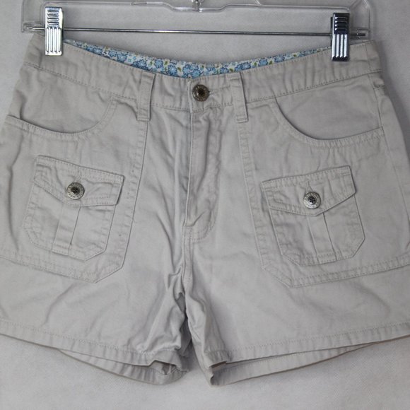 VTG 90s ARIZONA KHAKI CREAM JEAN SHORTS GIRLS SZ 14 REG 100% COTTON MULTI POCKET - Picture 2 of 15